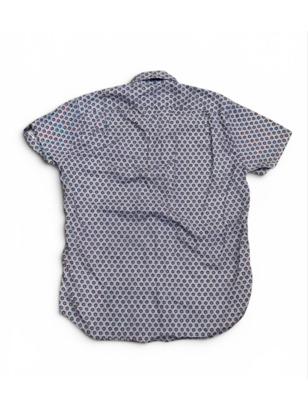 J Crew Mens Button Front Shirt Blue Purple Geometric Print Short Sleeve Medium - Picture 5 of 5